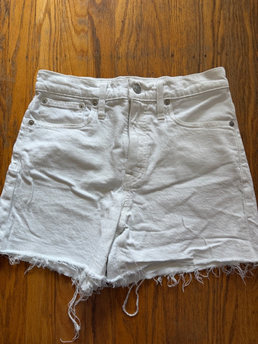 Madewell White High-Rise Denim Shorts with Frayed Hem
